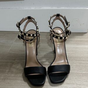 Valentino Black and Gold Studded Heels